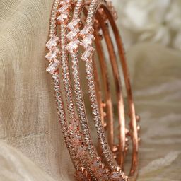 Kennice Set Of 4 Rose Gold-Plated AD-Studded Bangles image 1