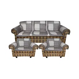 TANLOOMS Brown & Black 12 Pcs Velvet 5 Seater Sofa Cover With Arms-14