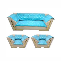 MONKDECOR Turquoise Blue 12 Pcs Printed Velvet Sofa Cover With Arms-image-29
