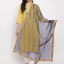 Clora Creation Navy Blue & Gold-Toned Embroidered Dupatta with Sequinned-38