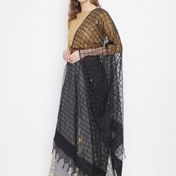 Clora Creation Sequinned Checked Organza Dupatta With Tasselled Border image 3