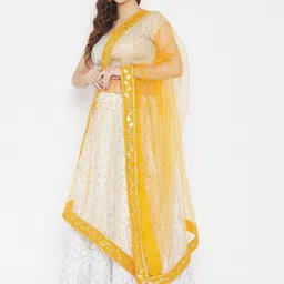 Clora Creation Mustard & Gold-Toned Ethnic Motifs Dupatta with Sequinned image 4