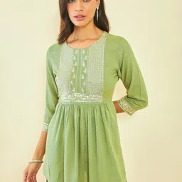 Soch Floral Embroidered Sequined A-Line Kurti-picture-33