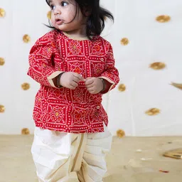 Tiber Taber Boys Bandhani Printed Pure Cotton Kurta With Dhoti Pants-image-83