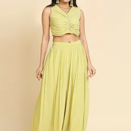 MADHURAM Pleated Georgette Top with Palazzos & Jacket-27