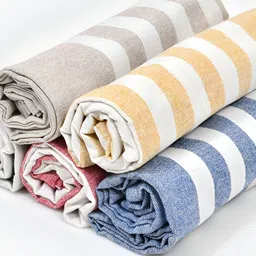 Aura Blue & Yellow 5 Pieces Striped Cotton 210 GSM Towel Set-31