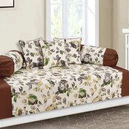 SHADES of LIFE Cream & Grey 6 Pieces Rose Floral Printed Cotton Diwan Set-8
