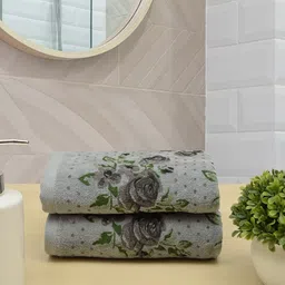 RANGOLI Pack of 2 Grey Printed 450 GSM Cotton Hand Towels-16