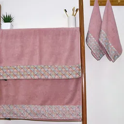 RANGOLI Peach & Blue 4 Pieces Pure Cotton 550 GSM Towel Set-21