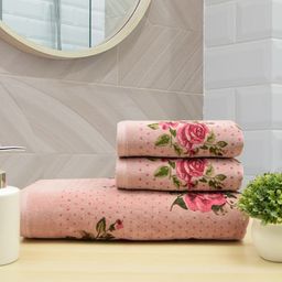 RANGOLI Set Of 3 Pink & Green Floral Printed 450 GSM Cotton Towel Set-2