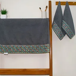 RANGOLI Grey & Blue 3 Pieces Pure Cotton 550 GSM Towel Set-6