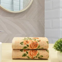 RANGOLI Set Of 2 Beige Floral Printed Cotton 450 GSM Hand Towels-32