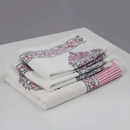Peepul Tree White & Pink 3 Pieces Printed Cotton 300 GSM Towel Set-42