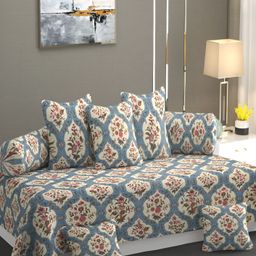 RRC 8-Pcs Blue & Beige Floral-Printed Diwan Set-35