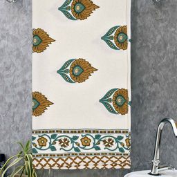 MAFATLAL 3-Pcs White & Yellow Printed 250 GSM Pure Cotton Towel Set-39