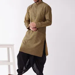 VASTRAMAY Woven Design Mandarin Collar Straight Kurta With Dhotipants-image-3
