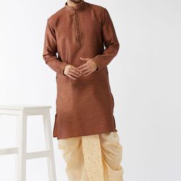 VASTRAMAY Woven Design Mandarin Collar Straight Kurta With Dhotipants-image-95