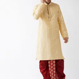 VASTRAMAY Woven Design Mandarin Collar Straight Kurta With Dhotipants-image-33