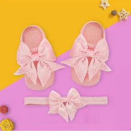Baby Moo Kids Set Of 2 Peach Bedazzled Headband & Socks-14