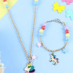 Asthetika Kids Girls Unicorn Charm Necklace & Bracelet-picture-14