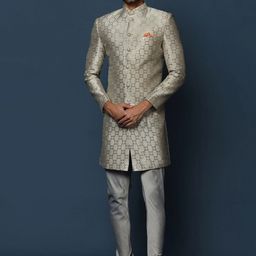 KISAH Men Ethnic Motif Woven Design Sherwani With Churidar-14