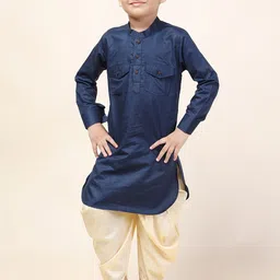 NAMASKAR Boys Blue Pure Cotton Kurta with Dhoti Pants-picture-12