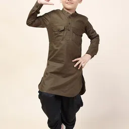 NAMASKAR Boys Olive Green Pure Cotton Kurta with Patiala Set-picture-54
