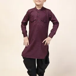 NAMASKAR Boys Maroon Pure Cotton Kurta with Patiala-image-18