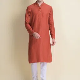 NAMASKAR Men Red Solid Reyon Kurta with Churidar-17