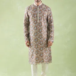 Arihant Rai Sinha Men Floral Printed Regular Chanderi Silk Kurta with Churidar-picture-46