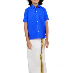 Sethukrishna Boys Blue & White Solid Shirt with Dhoti Set-34