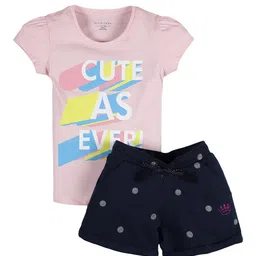 PLUM TREE Girls Navy Blue Round neck Printed T-shirt with Shorts-image-76