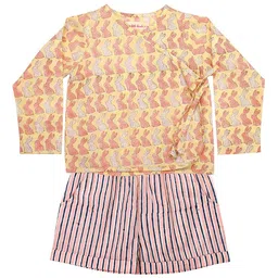 My Little Lambs Kids Mustard Yellow Block Printed Pure Cotton Clothing Set-image-7