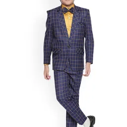 Jeetethnics Boys Navy Blue & Yellow Checked Suit-picture-29