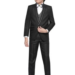 Jeetethnics Boys Black & White Solid Single-Breasted Suit-image-64