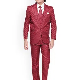 Jeetethnics Boys Red Self Design 5 Piece Suit-image-46