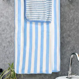 CURIOUS LIFESTYLE Blue & White 4 Pieces Striped 600 GSM Towel Set-31