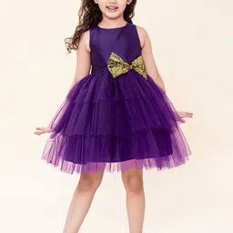 A.T.U.N. Girls Purple Layered Net Dress With Headband-picture-58