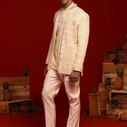 KALPRAAG Floral Embroidered Mandarin Collar Sherwani-image-97