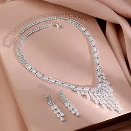 Rubans Rhodium-Plated Cubic Zirconia Stone Studded Jewellery Set-78