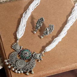 TEEJH Maukhari Oxidised Stone-Studded & Beaded Jewellery Set-81