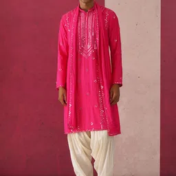 KALPRAAG Mandarin Collar Straight Mirror Work Kurta with Patiala & Dupatta-image-51