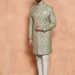 KISAH Men Woven Design Straight Sherwani Set-picture-33