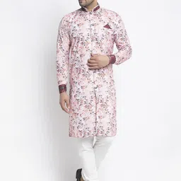 Benstoke Men Pink & Orange Printed Sherwani Set-15