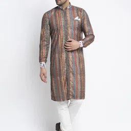 Benstoke Men Brown & White Printed Sherwani Set-34