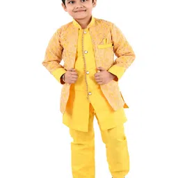 BAESD Boys Floral Printed Raw Silk Sherwani & Trouser-12