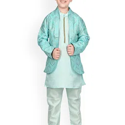 BAESD Boys Mandarin Collar Silk Sherwani With Pyjama & Coat-image-23
