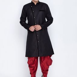 VASTRAMAY Jute Mandarin Collar Cotton Sherwani Set-image-131