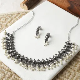 TEEJH Moonlit Symphony Oxidised Stone-Studded & Beaded Jewellery Set-83