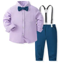StyleCast x Revolte Boys Purple & Blue Pure Cotton Shirt with Trousers-41